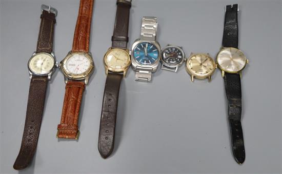 Seven assorted gentlemans wrist watches including Seiko and Timex.